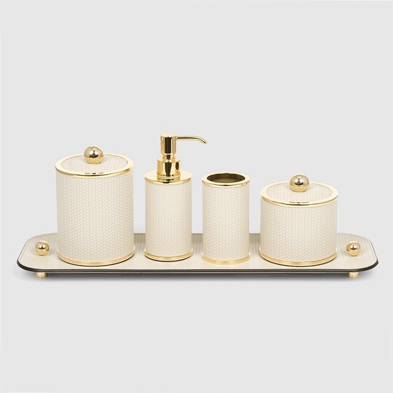 意大利PINETTI Olimpia手工小牛皮卫浴洗漱皂液器牙刷架化妆棉盒