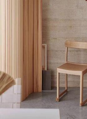 芬兰Artek Atelier Chair可堆叠几何线条感简约餐椅实木休闲椅