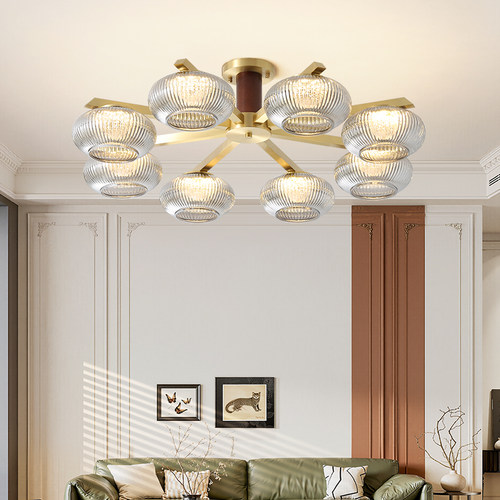 全铜客厅吸顶灯中古风高级感宋代美学卧室玻璃灯具现代简约意式灯