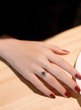法式轻奢高级感高仿绿玛瑙戒指可叠戴个性百搭简约戒指女ins