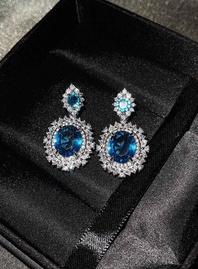 欧美新款奢华彩宝套装 镶嵌海蓝色高仿托帕石戒指黄水晶耳钉项链