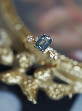 Bleu nuit蓝夜幻想曲 沦陷了 浓郁伦敦蓝高仿托帕石宝石轻奢戒指