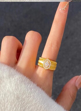 中古鸽子蛋戒指女时尚轻奢粉皓石镶嵌莫桑钻百搭指环女神戒礼物