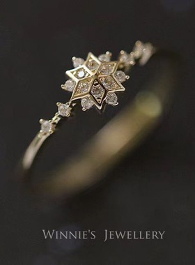 日系18K金冬日雪花戒指女网红同款潮指环ins网红婚礼时尚个性气质