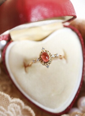 《玫瑰色的你》椭圆花环戒指女ins石榴红精致戒子开口指环高级感