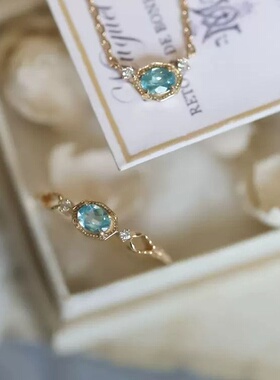 Klaren himmel. 晴空日记 超精致帕拉伊巴色磷灰石轻奢戒指项链