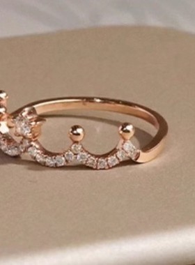 皇冠戒指女精致轻奢宫廷风开口可调节食指戒时尚气质镶钻指环