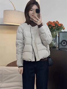 圆领简约白鸭绒短款羽绒服女2025冬季新款小个子宽松显瘦保暖外套