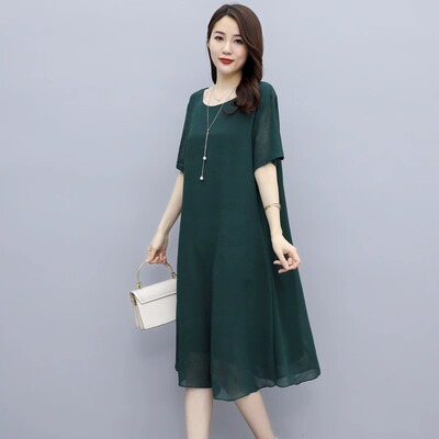 大尺码雪纺洋装女夏装2025年新款胖妹妹加肥加大宽松显瘦A字裙子