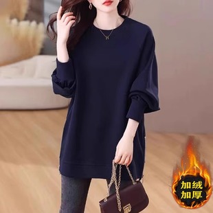 中长款加绒加厚卫衣女2025秋冬季新款爆款大码胖mm时尚洋气上衣女