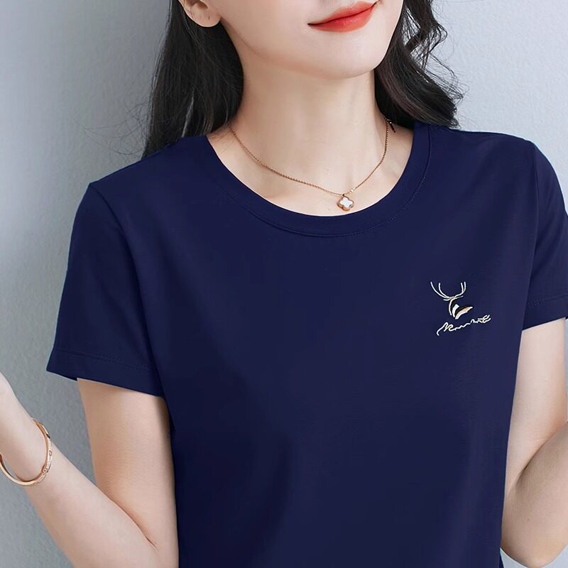纯棉短袖t恤女2025年新款夏季休闲时尚修身半袖上衣女士打底衫