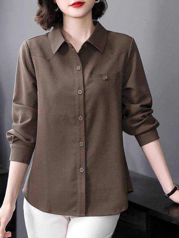翻领长袖衬衫女士2025新款春装休闲上衣洋气纯棉高级感衬衣外套