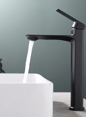 德国台上盆水龙头面盆龙头全冷热铜单把洗脸盆洗手盆加高款枪灰色