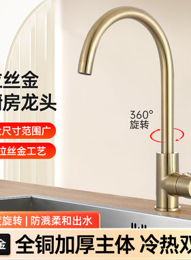 拉丝金厨房水龙头冷热洗菜盆水槽家用万向可旋转阳台洗衣池防溅水