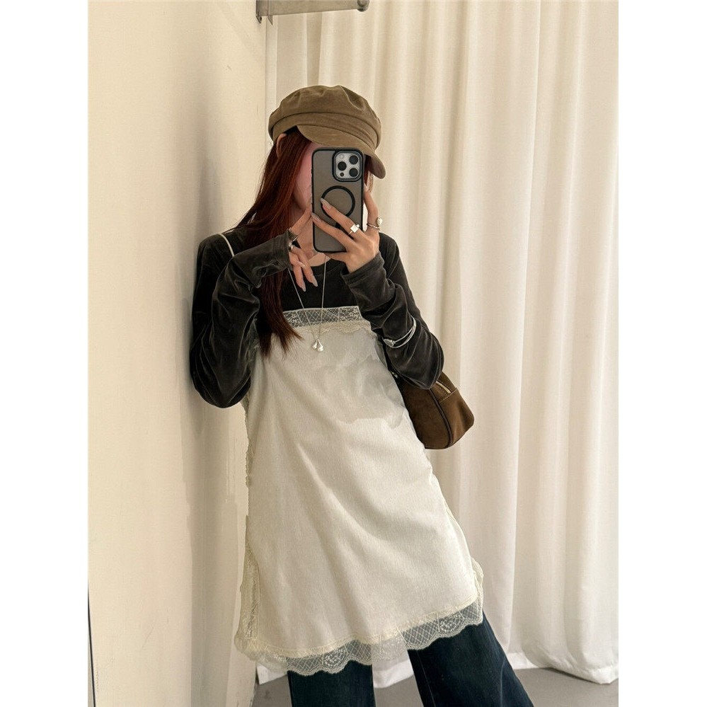 日本offcat秋冬深灰色蕾丝拼接吊带连衣裙女秋冬圆领长袖内搭打,女装/女士精品,时尚套装,淘宝优惠券,粉丝福利购,淘宝优惠卷