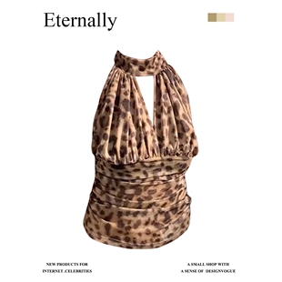 日本offcat辣妹内搭设计感法式豹纹挂脖吊带背心女夏季美背打底外