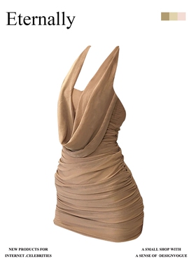 日本offcat优雅精致针织露背挂脖连衣裙女春2025新款辣妹连衣裙