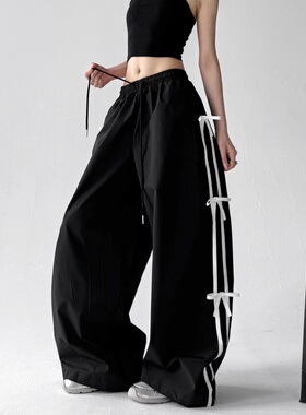 日本offcat2025夏季新款女装休闲裤女高腰显瘦工装阔腿长裤子