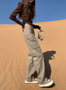 日本offcat阔腿工装裤女2025春秋新款高腰显瘦运动休闲直筒裤