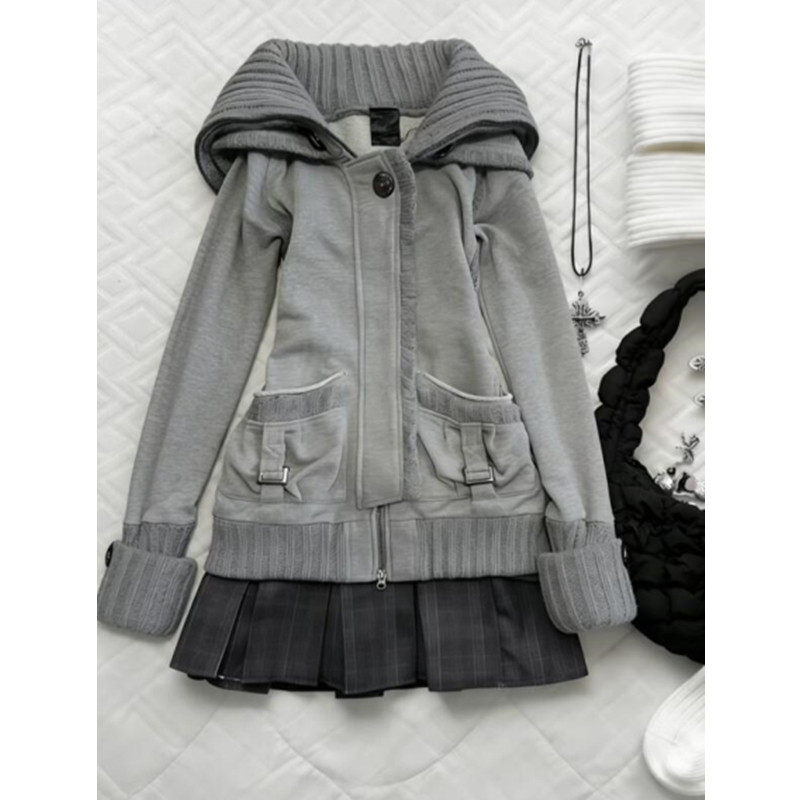 日本offcat秋冬亚比穿搭修身显瘦长袖卫衣女美式复古气质连帽衫外