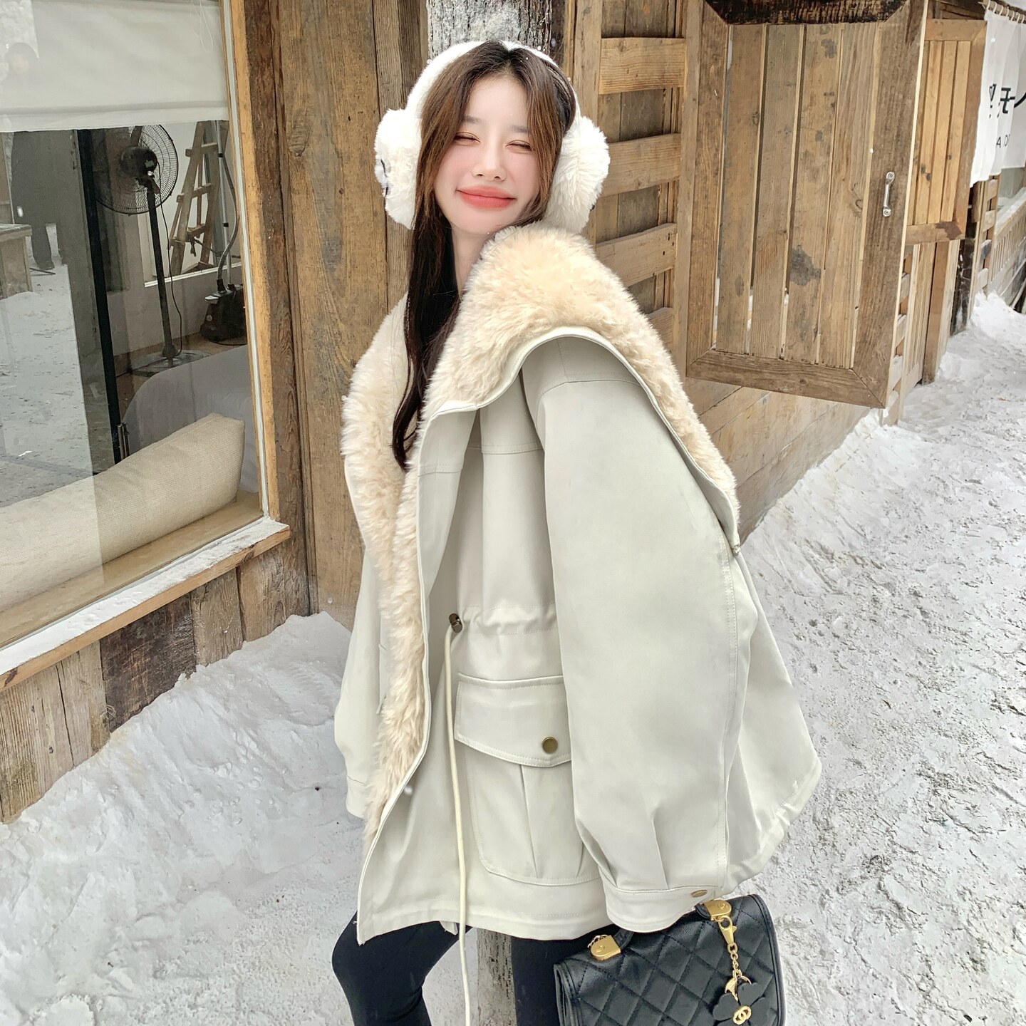 日本offcat羊羔毛拼接工装派克羽绒服女2025冬季新款巨好看韩系收