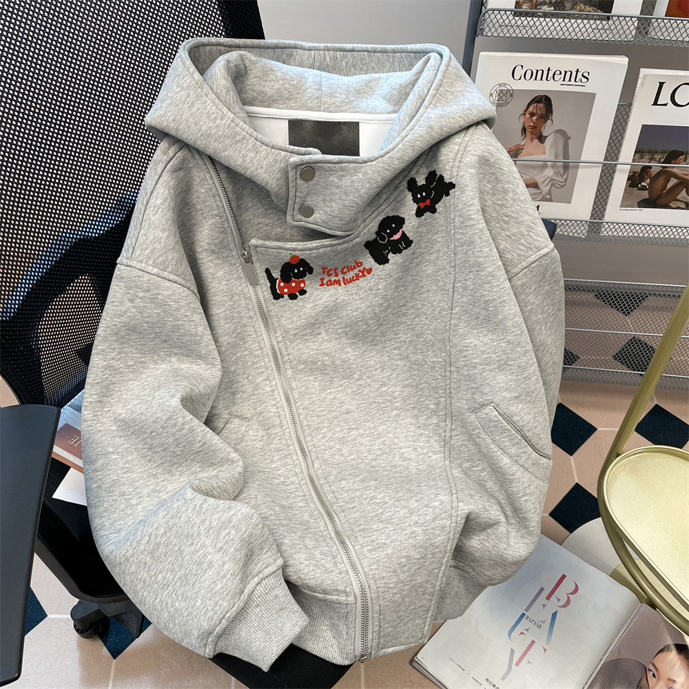 日本offcat2025新款卡通狗狗连帽卫衣开衫女深冬独特超好看加绒休