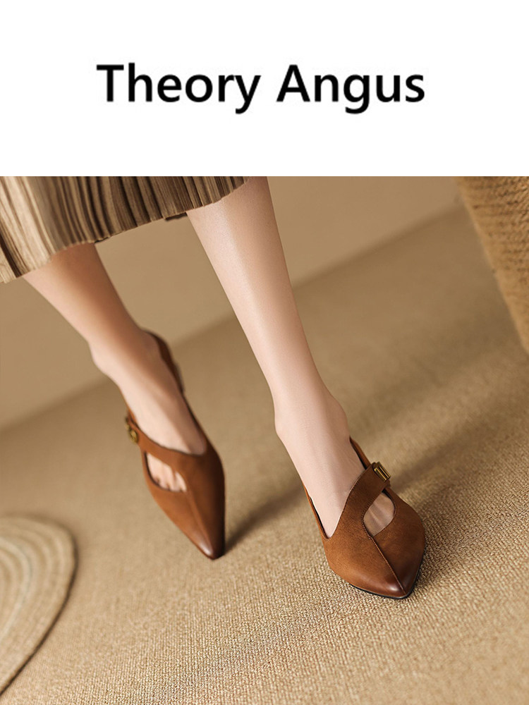 THEORY ANGUS 복고풍 가죽 두꺼운 뒤꿈치 얕은 입 새로운 지적 발가락 프랑스 전 경기 편안한 부드러운 가죽 전문 신발