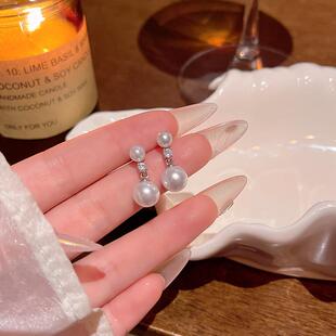 小香风珍珠耳环吊坠耳钉韩国东大门耳钩简约时尚轻奢清新大气耳饰
