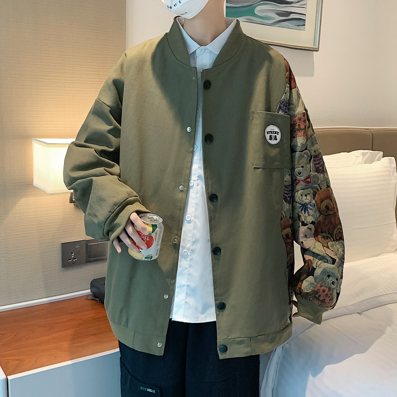 小熊拼色夹克外套棒球服大码港风电商A057-JK22-P75(控98）,男装夹克,电商A057