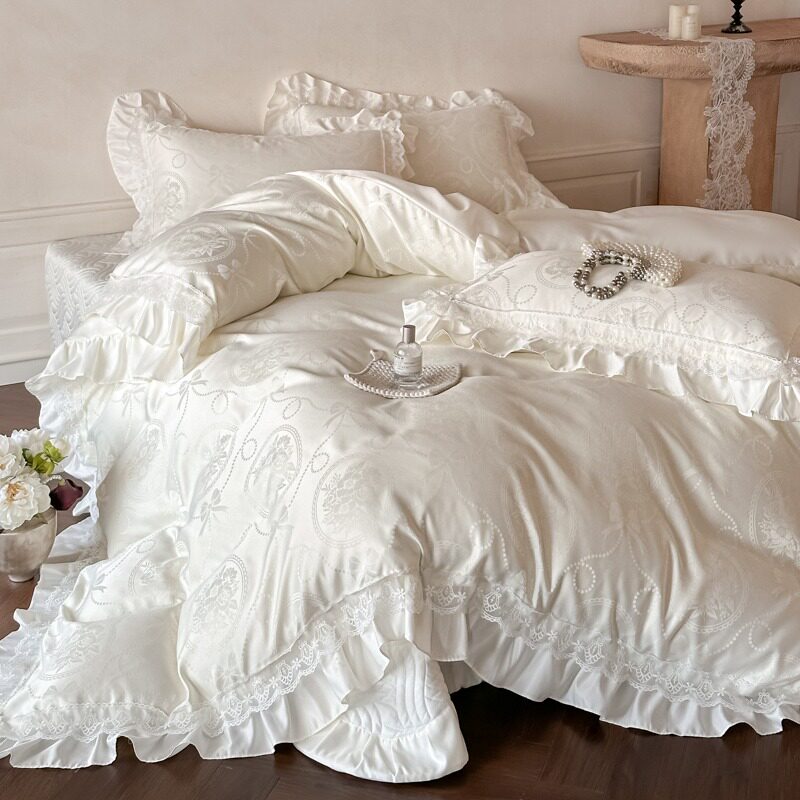 法式蕾丝花边床盖款四件套水洗真丝床单夏季冰丝提花被套床上用品