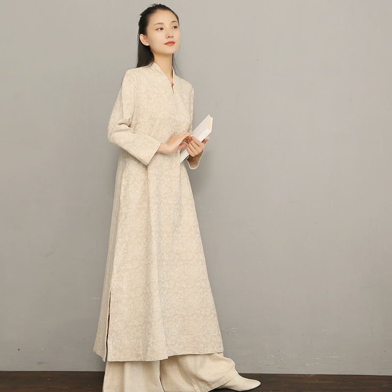 山居2019秋冬中式中国风文艺复古禅意禅服茶服苎棉麻民族风连衣裙券后179.00元