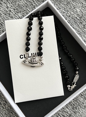 西太太土星黑色水晶项链个性黑暗系朋克法式精致锁骨链高级感网红