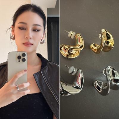 方圆脸贴面耳耳环铜镀金宽面925银针防过敏高级感气质耳饰女