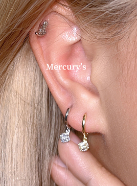 Mercurys 闪闪锆石吊坠耳圈s925纯银耳环 敲可爱百搭的小耳扣耳针