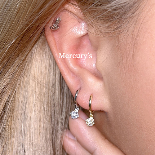 Mercurys 闪闪锆石吊坠耳圈s925纯银耳环 敲可爱百搭的小耳扣耳针