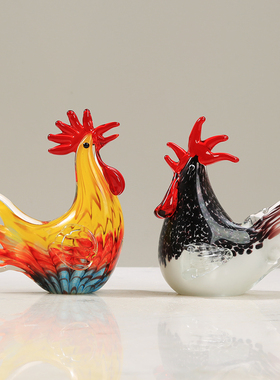 小公鸡琉璃混彩艺术摆件装饰品