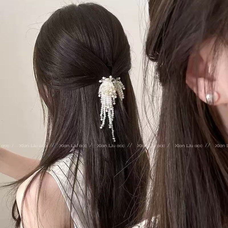 bulingbuling~串珠流苏抓夹女后脑勺半扎鲨鱼夹小众设计感发夹,饰品/流行首饰/时尚饰品新,民族风发饰,淘宝优惠券,粉丝福利购,淘宝优惠卷