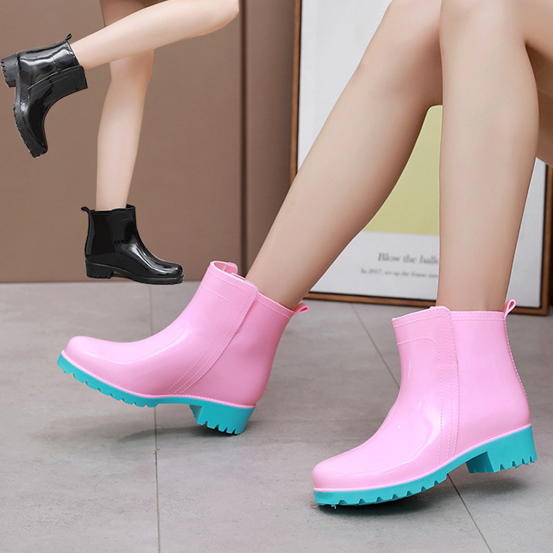 时尚新款短筒女雨鞋防滑水鞋黑色雨靴甜美厚底胶鞋小马丁水靴套鞋