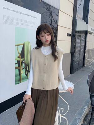 单排扣洋气圆领气质马夹