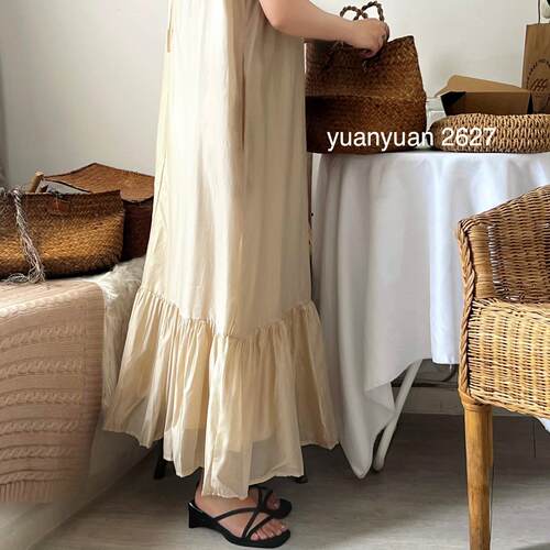 度假风宽松大摆仙女吊带连衣裙