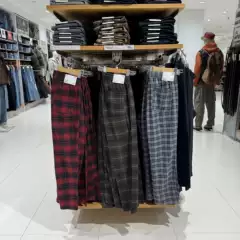 Uniqlo Men's Flannel Elasticated Cropped Pants (Plaid, Tapered, Lazy Pants) Pure Cotton Soft