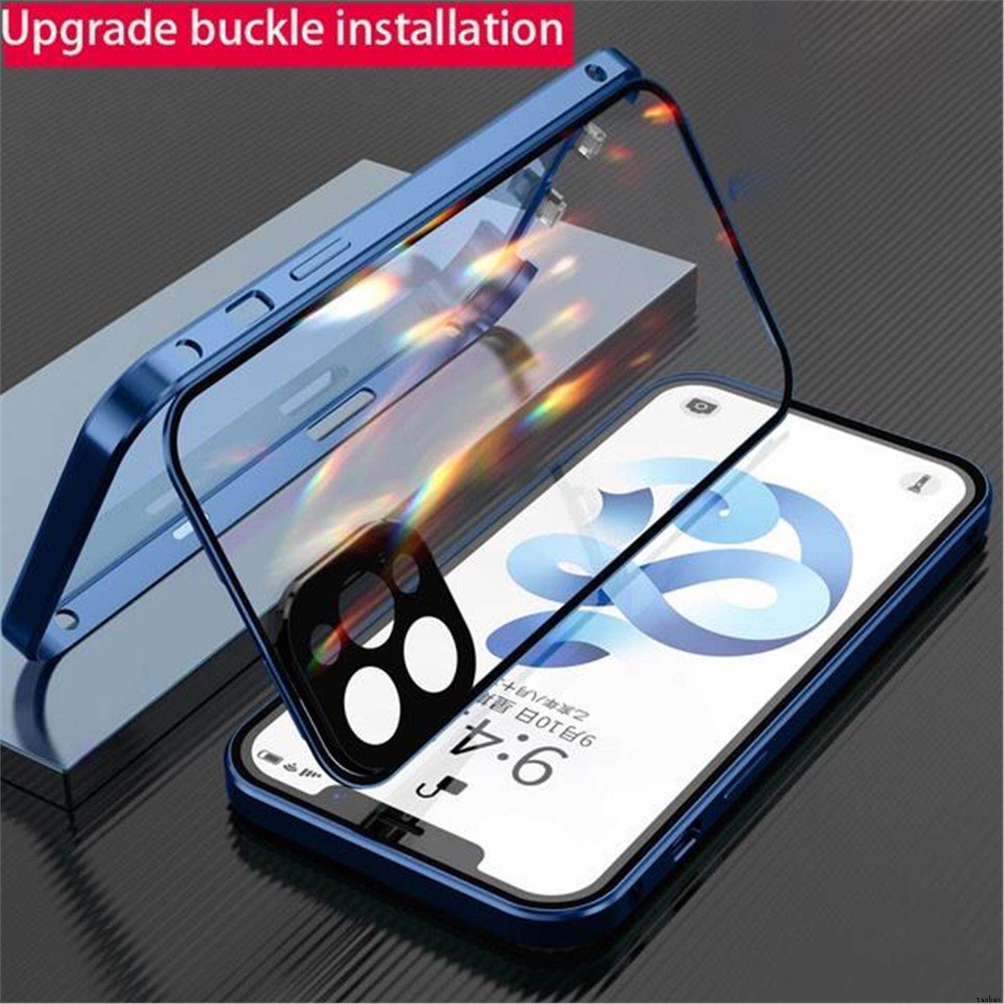 360 Metal Glass Case适用于iPhone11 12 13 Mini 14 Plus 15 Pro Ma