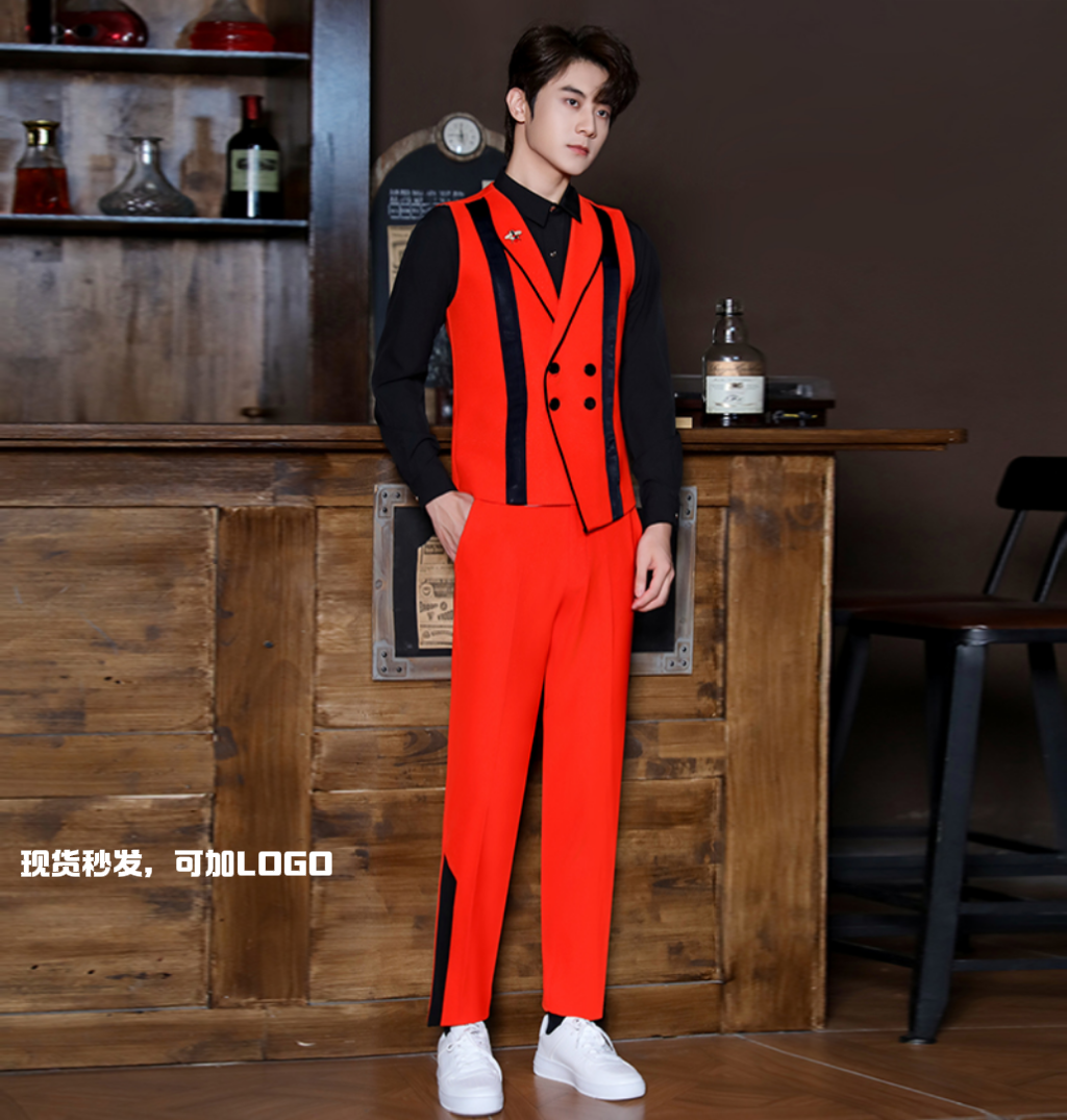 夜场酒吧KTV工作服男秋冬款长袖马甲套装酒店餐饮前台服务生工装