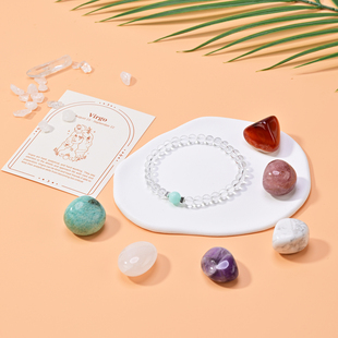 处女座天然水晶ly套盒星座水晶手链天然水晶滚石原石把件网兜项链