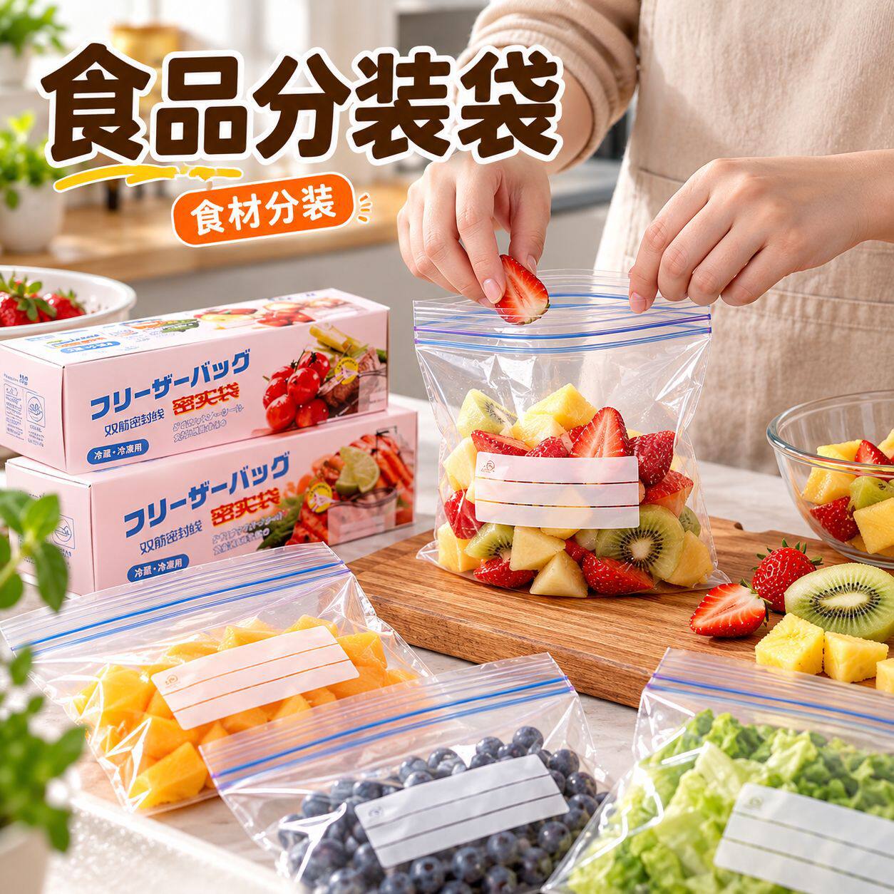 双筋食品分装袋家用密封袋食品级冰箱保鲜袋厨房可冷冻食物封口袋