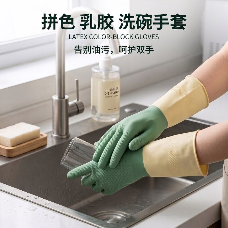 洗碗手套家用女厨房做家务清洁打扫卫生加厚耐用防水乳胶手套