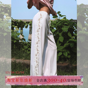 子 抽褶绑带长裤 ITSNIKAR肌理感镂空花边休闲裤 女夏阔腿显瘦直筒裤