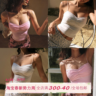 上衣 白色蕾丝拼接背心吊带女春夏带胸垫法式 ITSNIKAR 芭蕾lady
