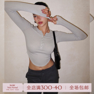 ITSNIKAR美式性感针织衫女初秋修身长袖打底衫内搭亨利衫V领上衣