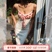 ITSNIKAR法式 蕾丝拼接吊带连衣裙女性感修身 包臀裙立体碎花短裙子